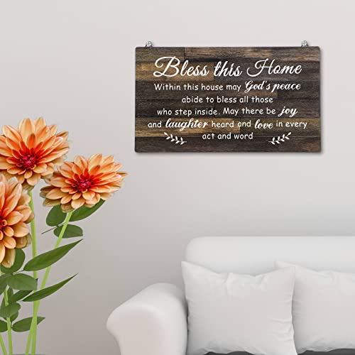Bless This Home Wood Sign Christian Wall Decor, 13.8 x 8 Inches, Brown - color: Brown, size: 13.8 x 8 Inches