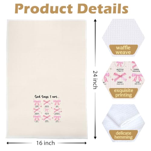 Coquette Christian Kitchen Towels - Pink Coquette Decorative Waffle Weave Dish Towels, God Says I Am Hand Towels, Christian Gifts Tea Towel, Bible Gifts, 16×24 Inches - color: Christian- 04