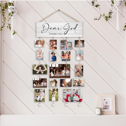 Orchroma Picture Frames Collage Wall Decor,Photo Collage Frame for Wall,Picture Hanging Kit,Christian Wall Art,Bible Picture Board,Dear God Thank You Hanging Photo Display with Clips