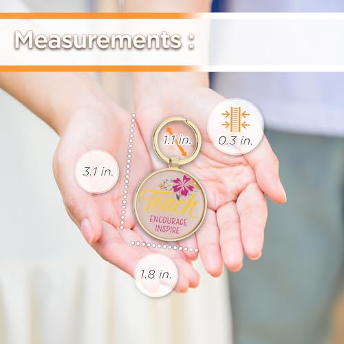 Christian Art Gifts Metal Inspirational Scripture Keychains for Men & Women: Round Sturdy Multicolor Encouraging Keyrings - color: Teach/Gold & Pink Floral