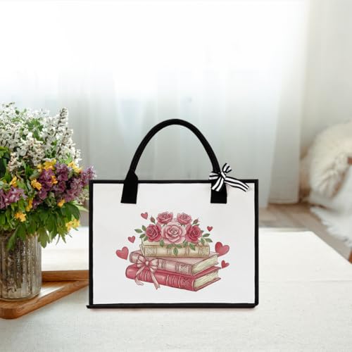 Book Tote Bag Christmas Librarian Bookish Gifts for Women Readers Book Lover - color: Rose Book