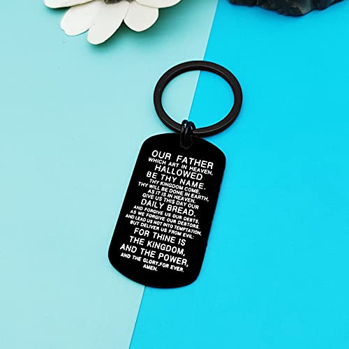 Dabihu Christian Gift Keychain Religious Gift Bible Verse Keyring Baptism Christmas Easter Birthday First Communion Gift - color: Our Father Which Art in Heaven Hallowed Be Thy Name Black Keychain