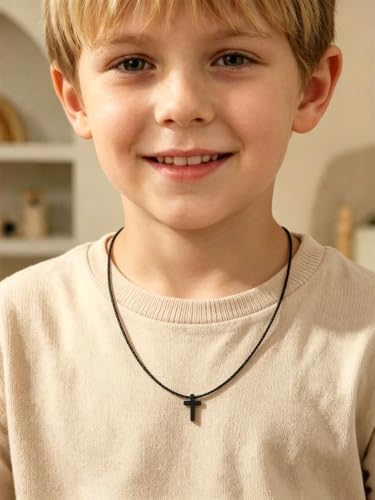Stainless Steel Cross Necklace for Teen Boys Kids Gifts 16-20 Inch - color: Black, size: 20Inch