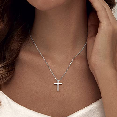Zeffy Cross Necklace for Women,18K Gold/Silver Plated Tiny Cubic Zirconia Cross Pendant Necklace for Women Simple Layered Cross Necklaces for Women - color: Silver Cross