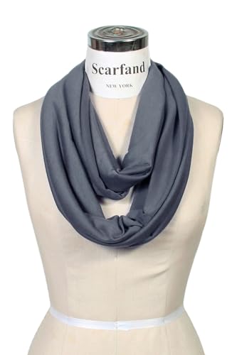 Super Soft Cotton Blend Lightweight Solid Color Multi Loop Infinity Scarves - color: Gray
