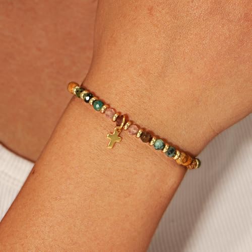 Christian Easter Gifts for Women,Cross Natural Stone Beaded Bracelet,Inspirational Religious Jewelry Gift - color: Confirmation