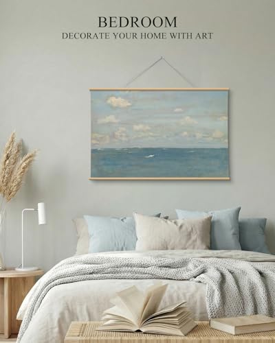 VIYYIEA Large Framed Christian Wall Art, 24x36 Inch Peaceful Ocean and Sky Canvas Print, Serene Blue Seascape Faith Wall Decor for Prayer Room and Living Room - color: Violet Silver Sea