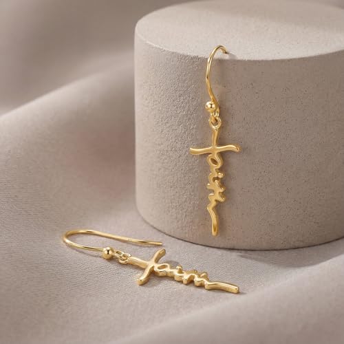 14K Gold Plated Sterling Silver Cross Drop Earrings - color: Cross-Gold