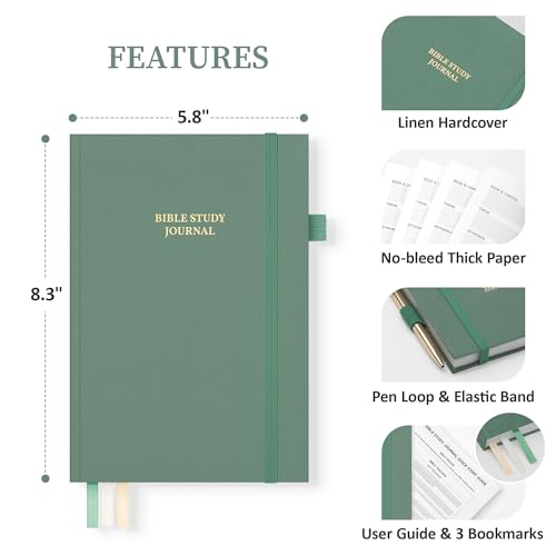 Bible Study Journal & Notebook for Women and Men, 5.8" x 8.3" - color: Dark Green, size: A5 ( 5.8" x 8.3" )