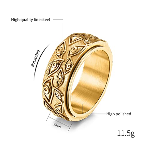 Men's Vintage Engraved Eye of God Ring Black Gold Silver Tone - color: Rotatable Gold