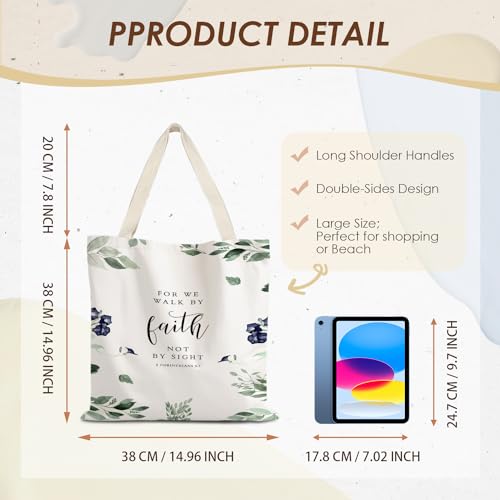 Walk by Faith Christian Canvas Tote Bags for Women, Christian Gifts for Women Faith, Bible Verse Gifts - color: Walk By Faith