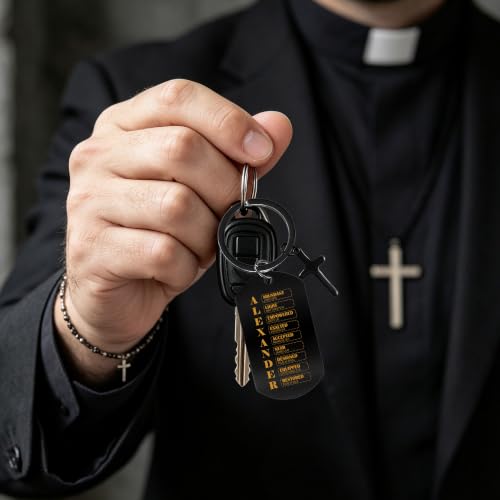 Keychain for Men Boys, Dog Tag Style Key Chain, Black Key Rings Birthday Christmas Veteran Day Gifts - style: Man of God