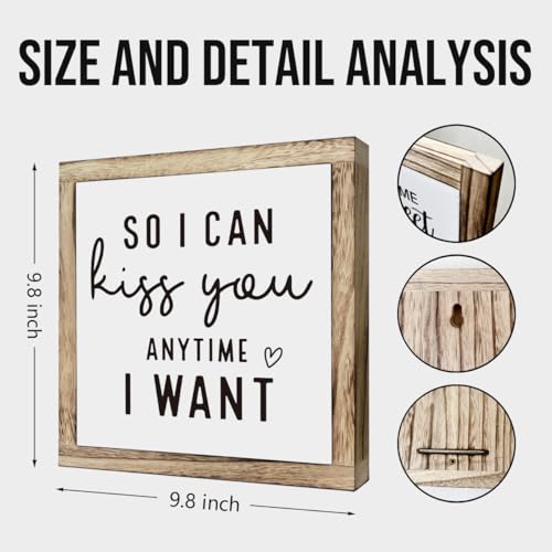 Farmhouse Home Decor, “So I Can Kiss You Anytime I Want” Box Plaque 9.8×9.8in, Farmhouse Bedroom Wall Art for Couples, Romantic Shelf or Desk Decoration, Wedding Gift and Home Decor Accent - color: Home A19