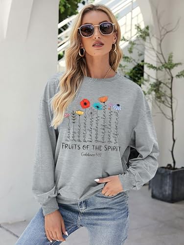 KIDDAD Christian Sweatshirts for Women Jesus Sweatshirt Bible Verse Sweatshirt Fruits of the Spirit Long Sleeve Pullover - color: Grey, size: XX-Large