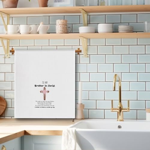 Christian Brother Gifts Kitchen Towels, to My Brother in Christ Bible Verse Dish Tea Towels, Floral Cross Religious Decorative Hand Towel for Kitchen Bathroom, 16x24 Inch - color: Brother