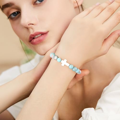 VIBILIA Cross Beaded Bracelets for Women, Birthday Gifts - color: A 1. Cross - Agalmatolite