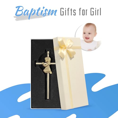 Tryuunion Baby Wall Cross Baptism Gifts for Girl, 6-inch Gold Blessing Girl Baptism Crosses for First Holy Communion Christening and Dedication Baptismal Gifts from Godparents - color: Gold Girl