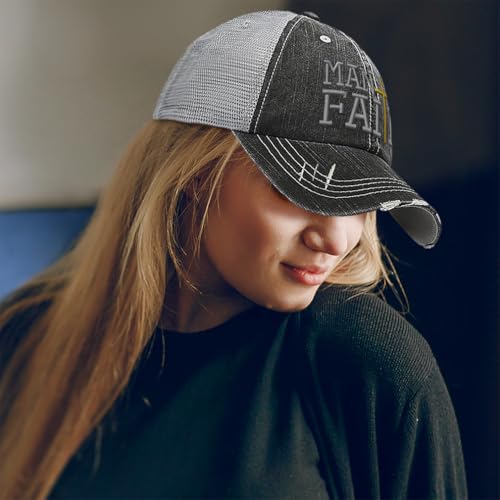 Soft Mesh Cap Hat Embroidered Man of Faith God Jesus Christian Distressed Vintage Cap Cotton - color: Black Gray Design Only