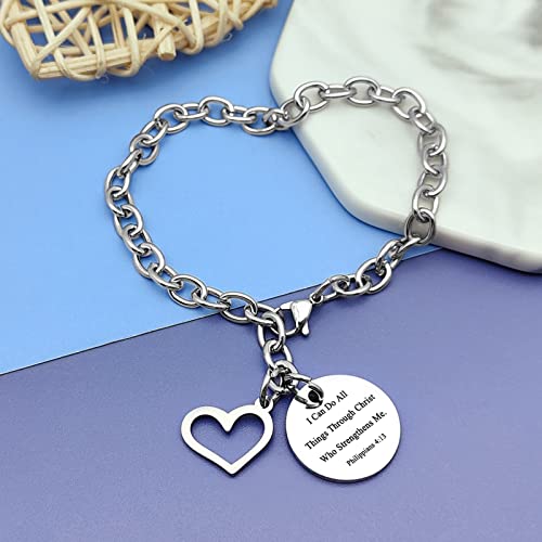 DlaeKua Christian Bracelet Jewelry I Can Do All Things Through Christ Who Strengthens Me Bracelet Gifts for Women Men Religious Gifts Bible Verse Jewelry Birthday Gifts Stainless Steel Chain Bracelet