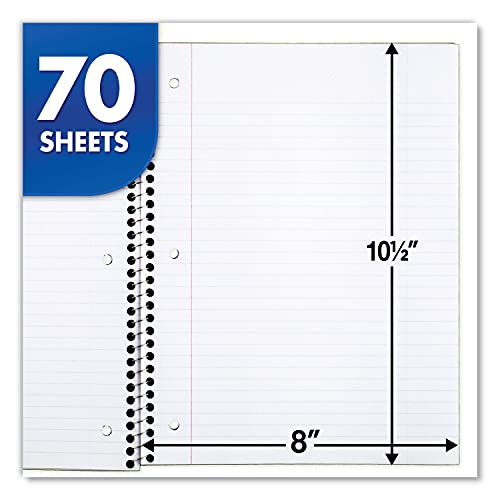 Mead Spiral Notebook, 1 Subject, College Ruled Paper, 7-1/2" x 10-1/2", 70 Sheets per Notebook, Colors Will Vary, 6 Pack (73065) - size: Pack of 6