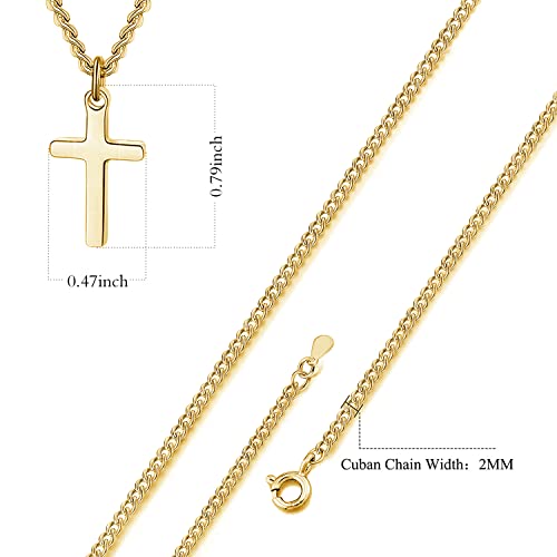 Cross Necklace for Women Stainless Steel Small Cross Pendant with Cuban Chain Simple Faith Jewelry for Men Women 14-22 Inches - color: Gold-plated, style: 16inch
