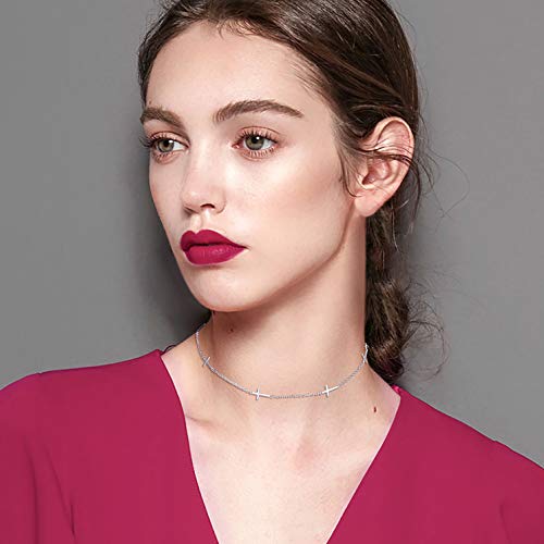 DAOCHONG Women S925 Sterling Silver Disc Statement Choker Necklace - style: Cross 2