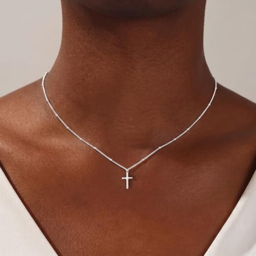 925 Sterling Silver Cross Necklace for Women Dainty Cross Necklace - color: Silver -22"
