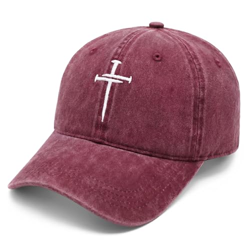 Christian Gifts for Men Women, Religious Cross Logo Embroidered Low Profile Unisex Dad Hat - color: Red