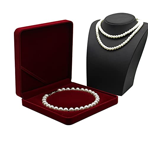 Jewelry Set Velvet Box Necklace Earring Ring Necklace Bracelet Gift Display Case Wedding Jewelry Storage Holder (Red for Pearl Necklace) - color: Red for Pearl Necklace