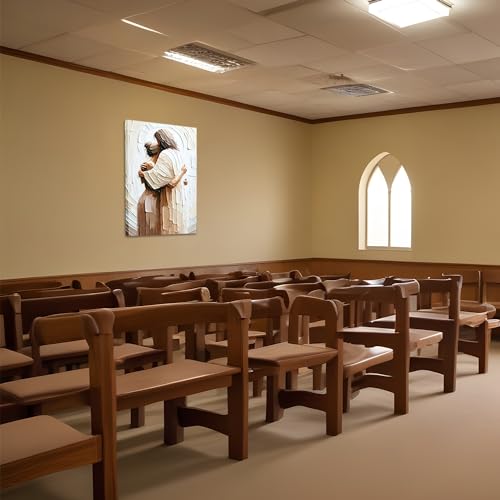 Jesus Embracing Woman Canvas Wall Art, Safe in His Arms Pictures Canvas Print Posters Wall Decor, Christian Wall Art Home Decor for Living & Prayer Room 12x16 inch Framed - color: Jesus protects, size: 16"L x 12"W