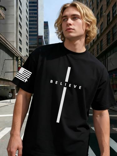 Eatbook Christian Shirts for Men Faith Over Fear Religious Tshirt - color: Black-cross, size: XX-Large