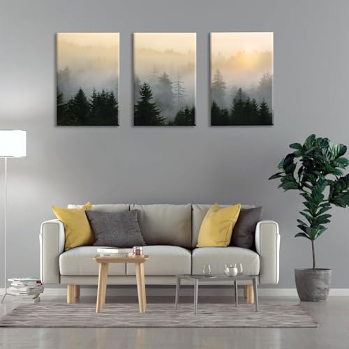 Bwodke Misty Forest Mountain Canvas Wall Art Set of 3, 12x16 inch - color: Misty Forest Canvas, size: 12"x16"