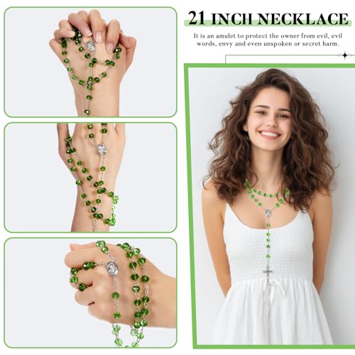 ROCEEI 12/24 Set Catholic Rosary Beads Necklace Bulk - color: Green