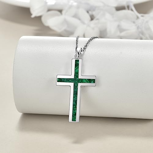YFN Cross Necklace Sterling Silver Religious Cross Pendant Jewelry Christian Gifts for Women Men - style: B. Green Malachite