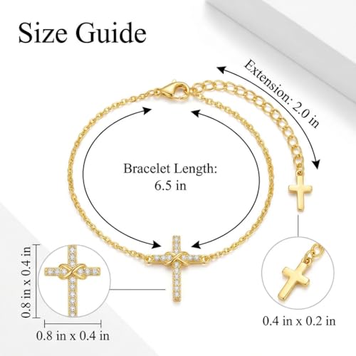 Gold Cross Bracelet for Women, Dainty 18K Gold Plated Double Pendant Jewelry, Sparkling Zirconia Prayer Bracelet, Adjustable Link Chain Lobster Clasp (5.9in + 2.4in) - style: Twisted Cross Bracelet