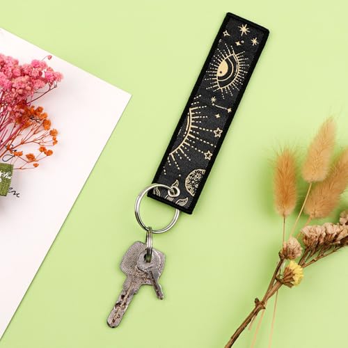 Woven Keychains (2-Packs) - Motorcycle Key Tag for Keys, Cars, Scooters, Aesthetic Key Chain for Women, Teacher, Men - color: Gold Sun