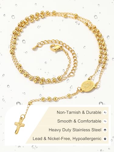 Supcare Rosary for Men Women Catholic Necklace Rosary Beads Customized - color: C02-Mini Virgin Mary Yellow with Case