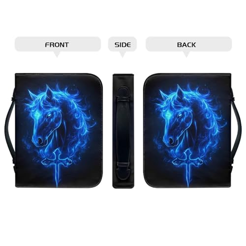 Bible Covers for Women with Handle Blue Horse Cross Lightweight Large Bible Tote Bag for Man Waterproof Multi-Functional Man Bible Carrying Case - color: Blue Horse Cross, size: 2XL