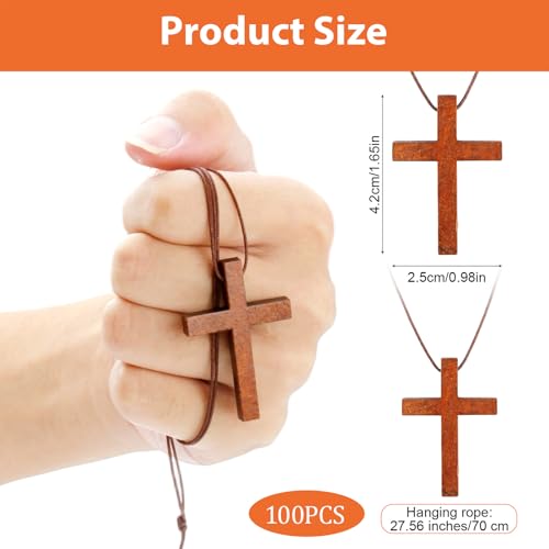 Wood Cross Necklace Bulk Set, Wooden Cross Pendant with Cord - color: 100 Pcs