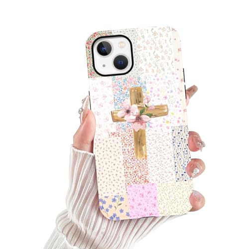 for iPhone 13/iPhone 14 6.1'' Pink Flower Cross Christian Phone Case - color: Pink Flower Cross, size: iPhone 13/iPhone 14