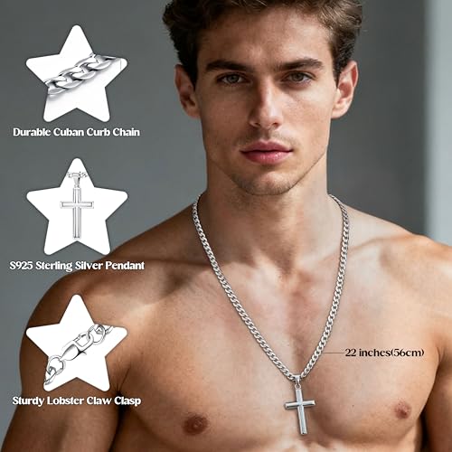 MILACOLATO 925 Sterling Silver Cross Necklace for Men Women 16-30 Inches
