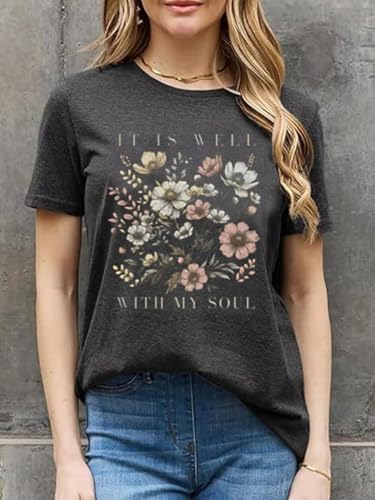 Christian Graphic T Shirt for Women Bible Verse Saying Faith Shirts Jesus Religious Tshirts Inspirational Tees Tops - color: Dark Grey, size: X-Large