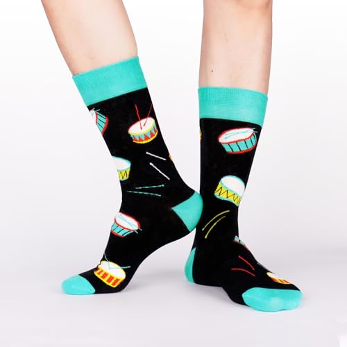Jeasona Mens Socks Funny Fun Crazy Dress Crew Colorful Gifts for Men - color: Multicolored Drummer Gifts 3 Pairs