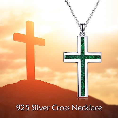 YFN Cross Necklace Sterling Silver Religious Cross Pendant Jewelry Christian Gifts for Women Men - style: B. Green Malachite