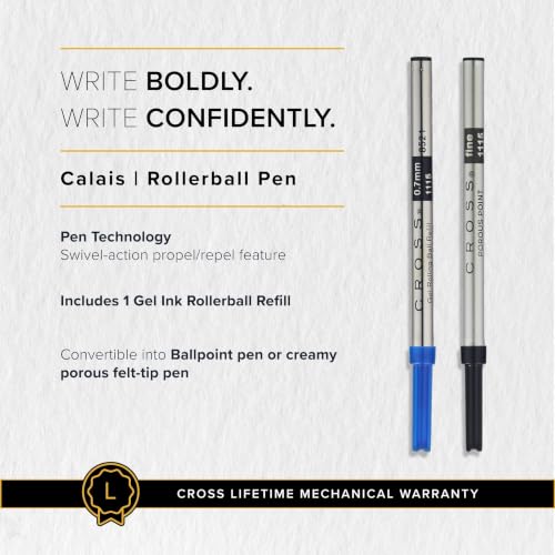 Cross Calais Rollerball Pen, Satin Chrome, Medium Point, Black Ink - color: Satin Chrome