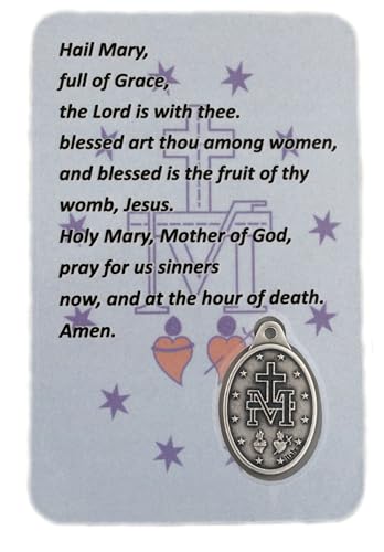 VILLAGE GIFT IMPORTERS Holy Prayer Card with Built-In Medal Pendant | Laminated Full-Color Prayer Card | Great Variet(Blessed Mother/Miraculous Medal Prayer Card with Medal) - color: Blessed Mother/Miraculous Medal Prayer Card with Medal