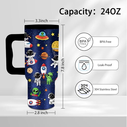24oz Astronaut Themed Cup with Handle, Space Gifts for Boys - color: Rocket1