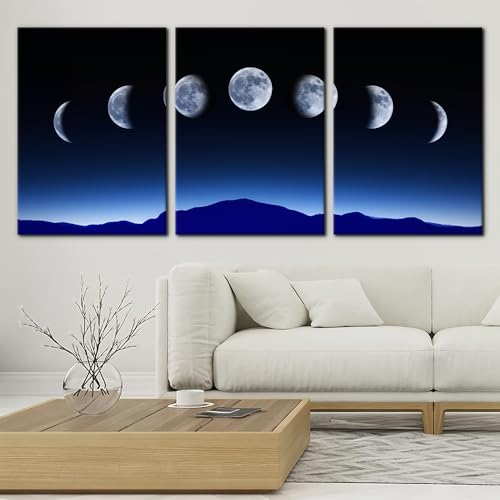 Pacimo 3 Pieces Canvas Wall Art for Living Room Abstract Wall Decor for Bedroom Full Growth Cycle of the Moon Paintings Modern Artwook Canvas Art Prints Moon Landscape Pictures Home Decor - 20"x28"x3 - color: Wallart-06, size: 20"x28"x3 Panels