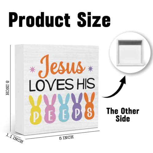Funny Religious Easter Peeps Decor Easter Sign Bunny Decorations for Office Home Farmhouse Bathroom Bedroom Desk Table Decor Jesus Love His Peeps Sign 5 X 5 Inches - color: JesusPeeps1