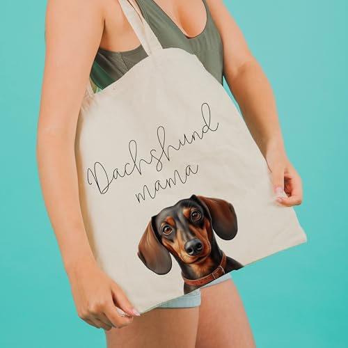 Dog Mom Canvas Tote Bag for Women, Reusable Cotton Shoulder Bag, Dog Lover Gift, Mother’s Day Pet Mom Shopping Tote - color: Dachshund